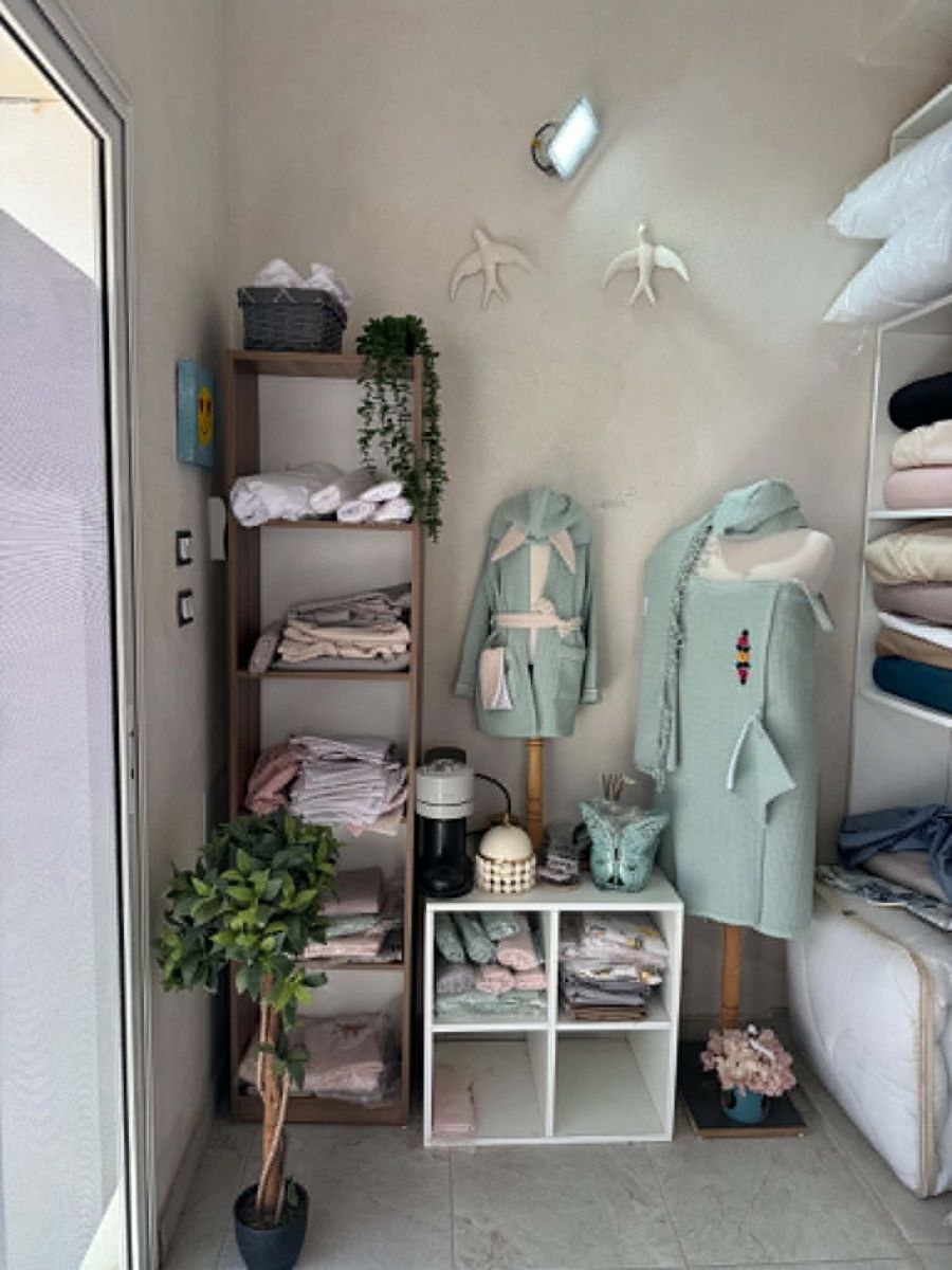 Inside the Maison de l'île shop in Mellita, Djerba: home linen and bathrobes